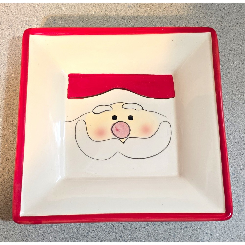 WCL Christmas Santa Square Spoon Rest, White Red Glossy Ceramic, MW/DW Safe